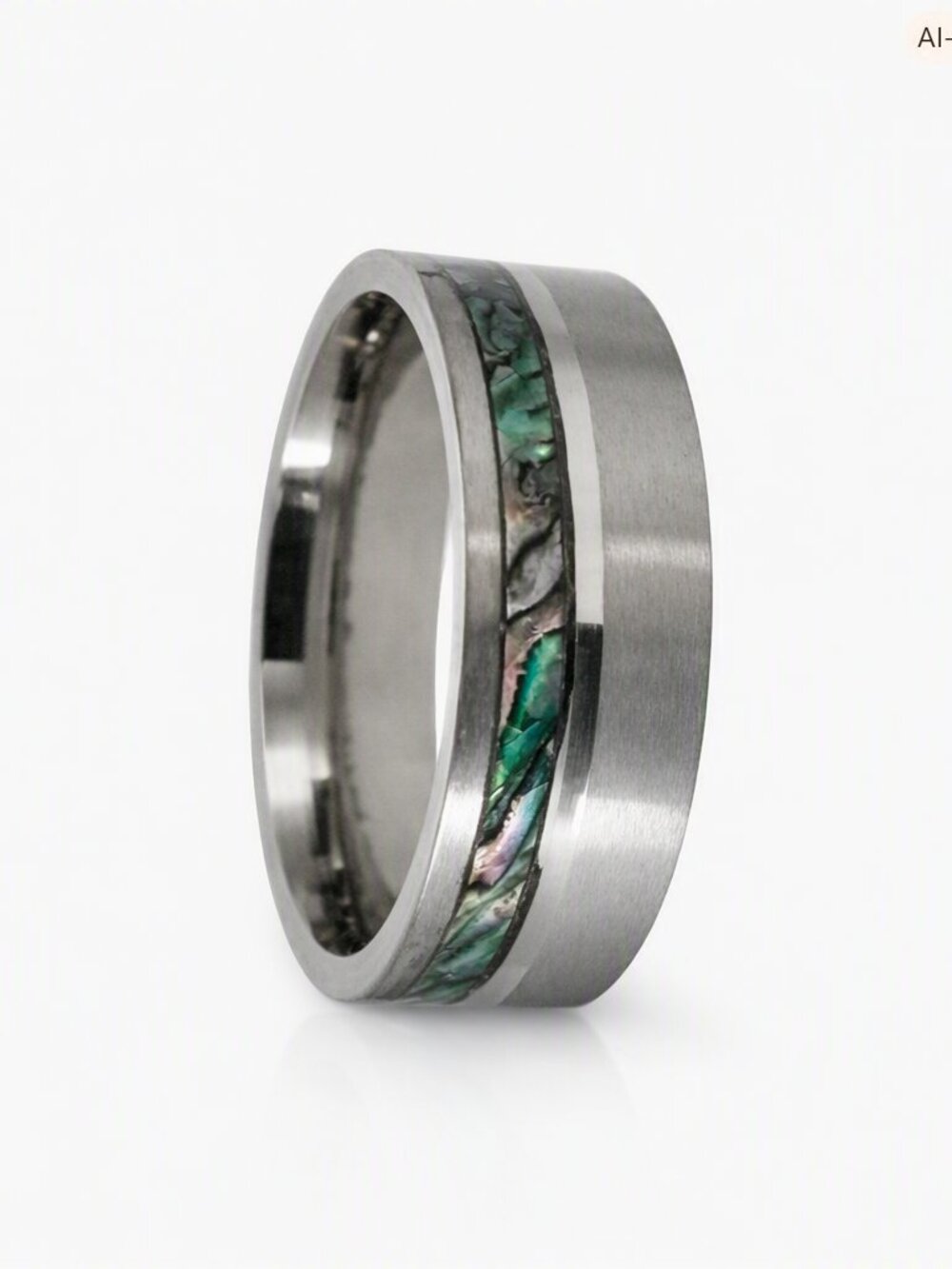 Size 11 Silver Stainless Steel Wedding Band Ring Men Women Abalone Inlay Unisex